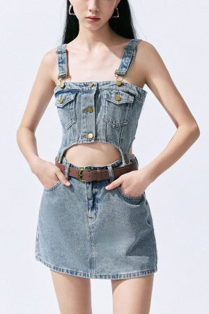 2 In 1 Denim Pinafore Dress