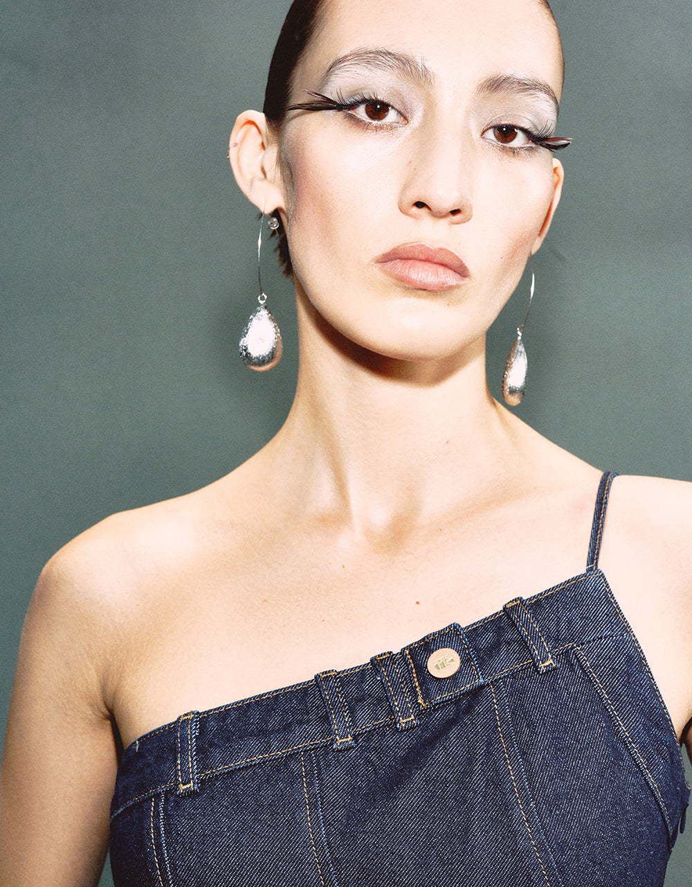 Asymmetric One Shoulder Denim Cami Dress - Image 4