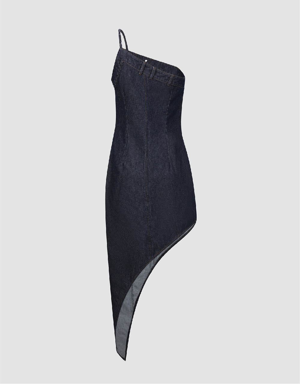 Asymmetric One Shoulder Denim Cami Dress - Image 5