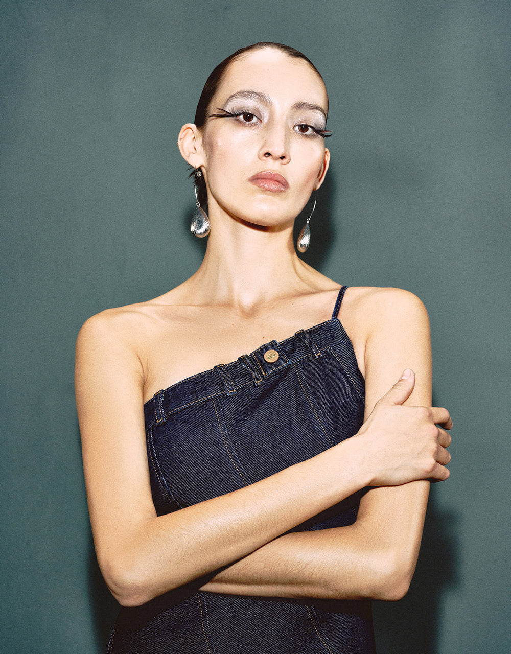 Asymmetric One Shoulder Denim Cami Dress - Image 6