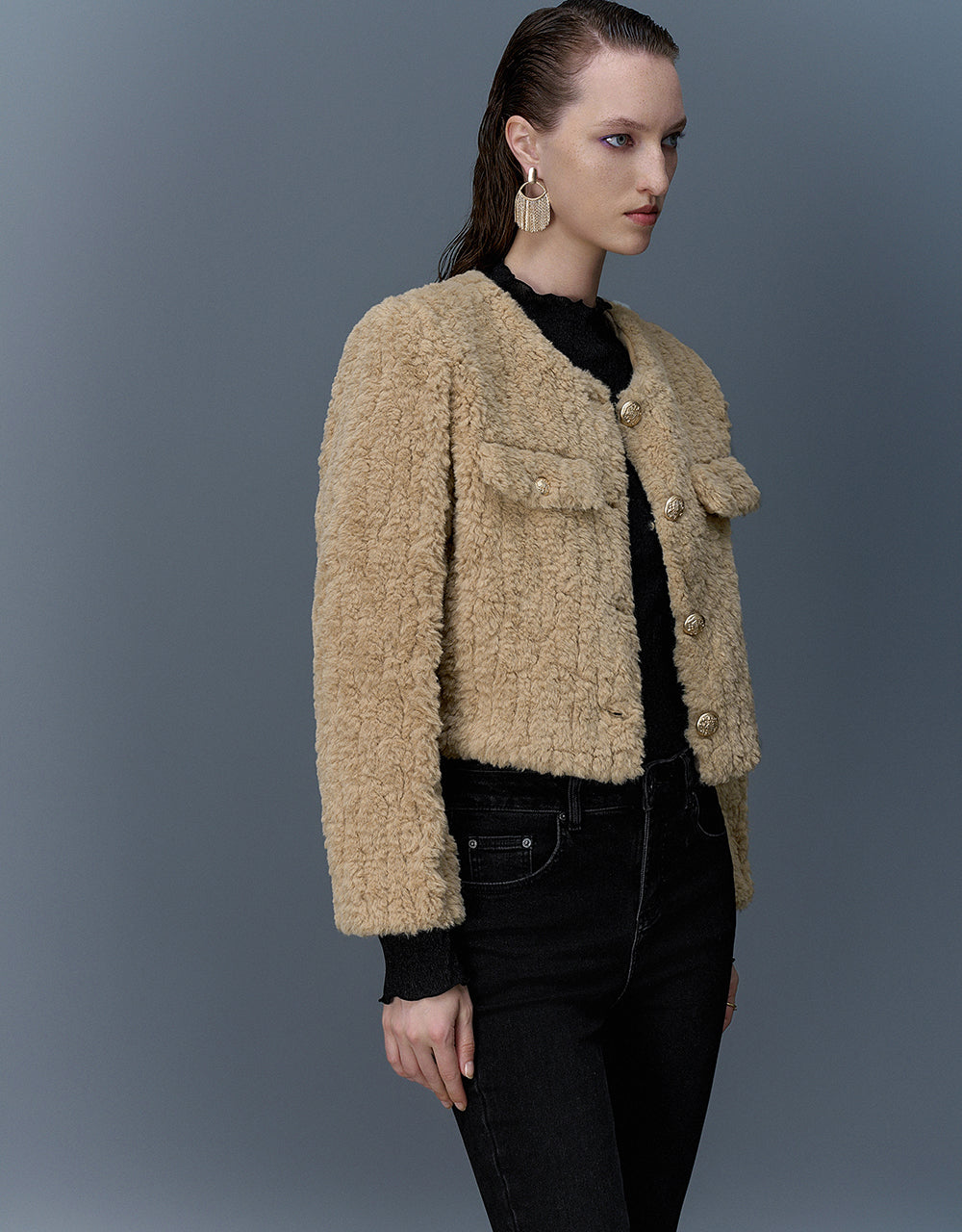 Crew Neck Furry Straight Coat - Image 11