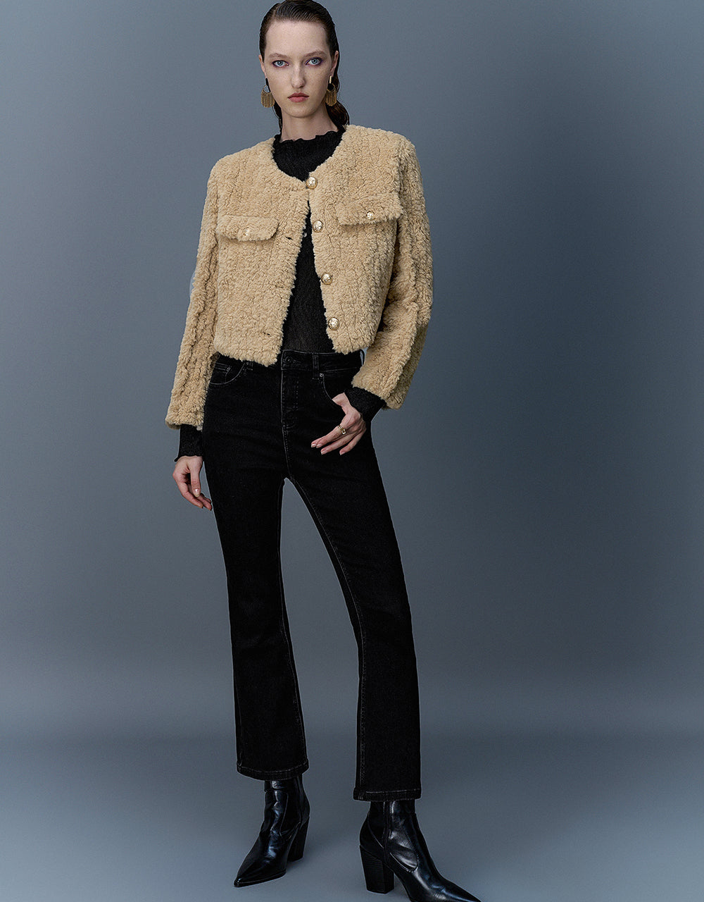 Crew Neck Furry Straight Coat - Image 15