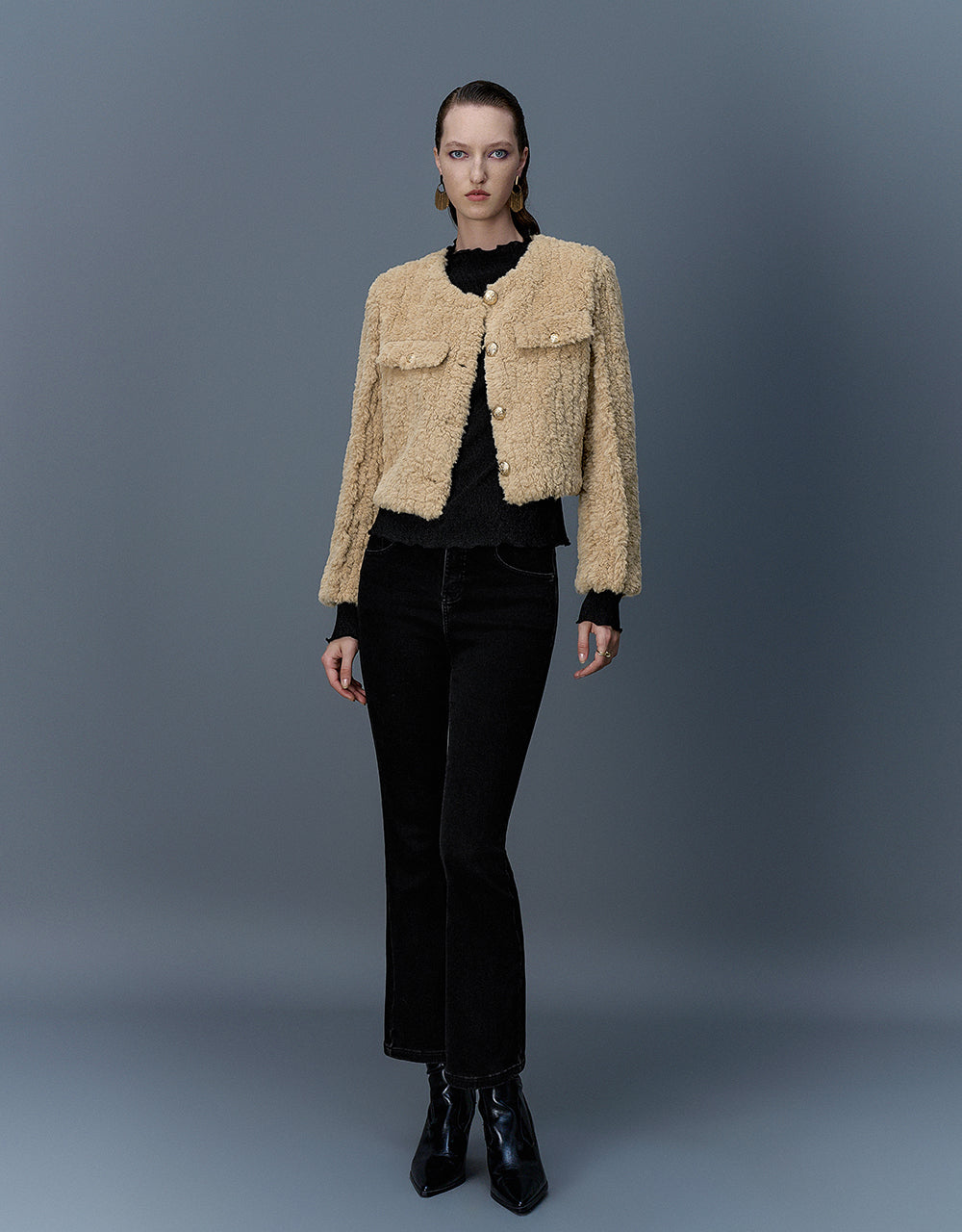 Crew Neck Furry Straight Coat - Image 16