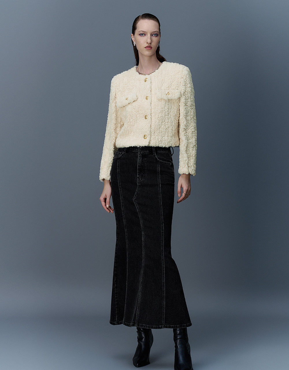 Crew Neck Furry Straight Coat - Image 8