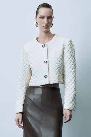 Embossed U Neck Padded Coat