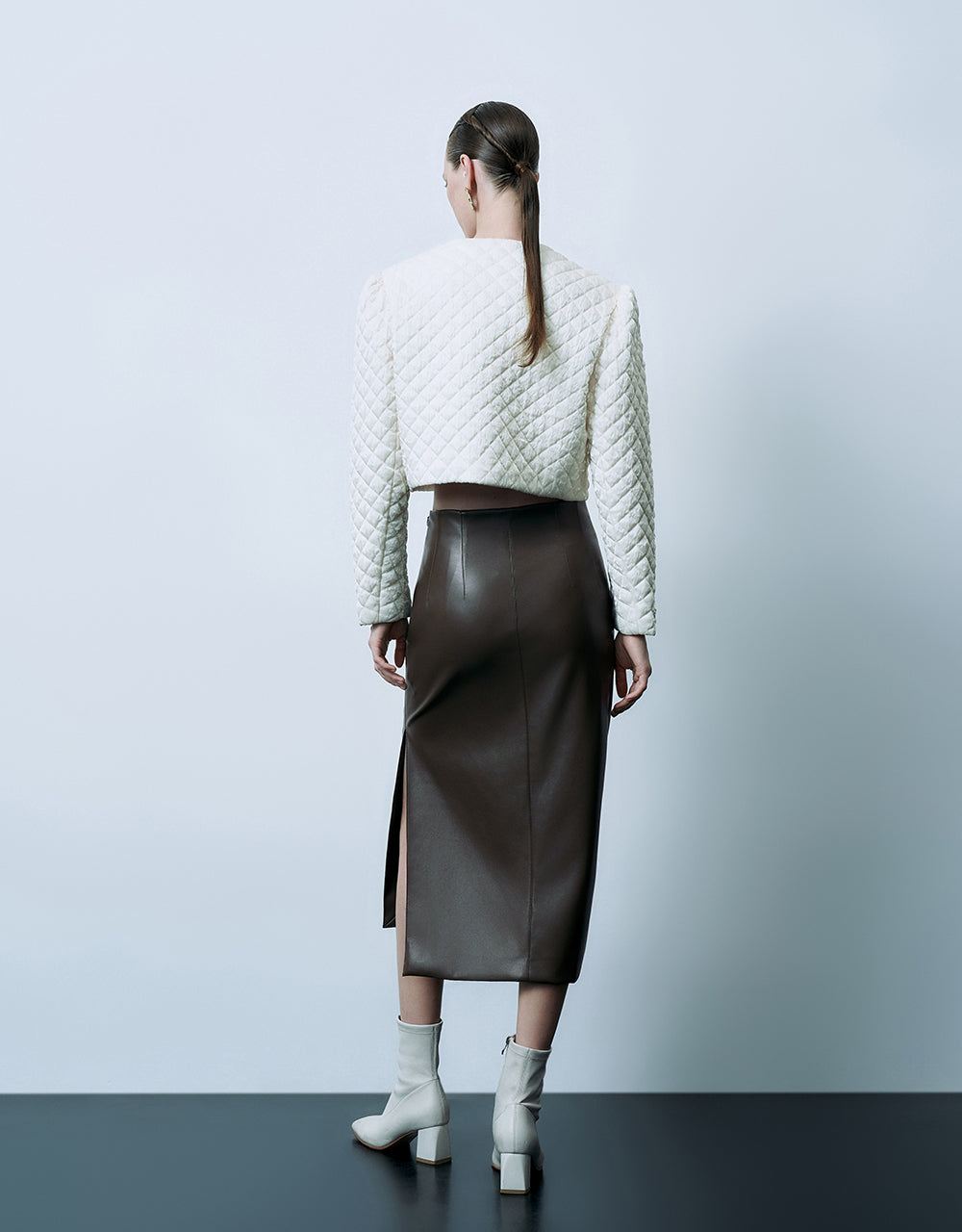 Embossed U Neck Padded Coat - Image 4