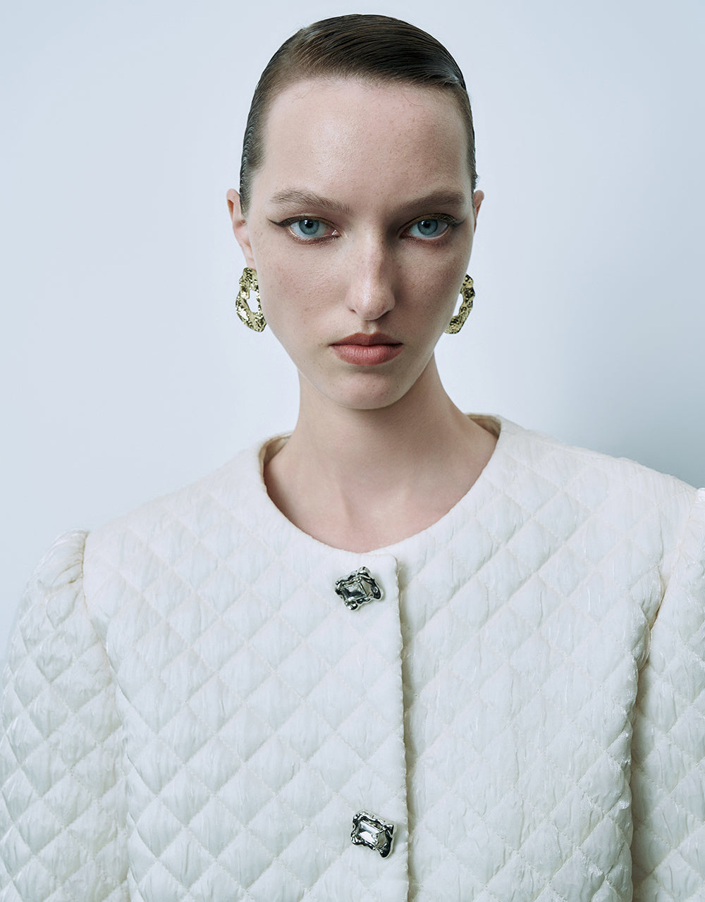 Embossed U Neck Padded Coat - Image 5