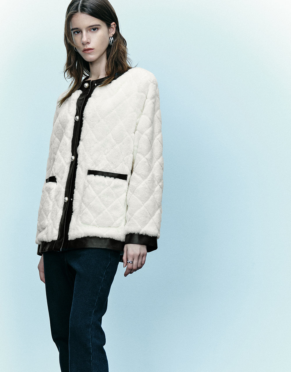 Crew Neck Straight Furry Coat - Image 3