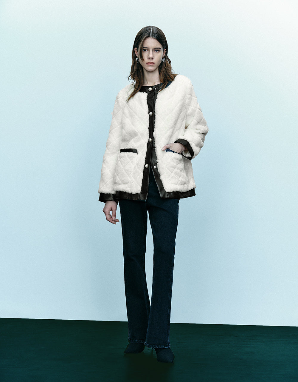 Crew Neck Straight Furry Coat - Image 8