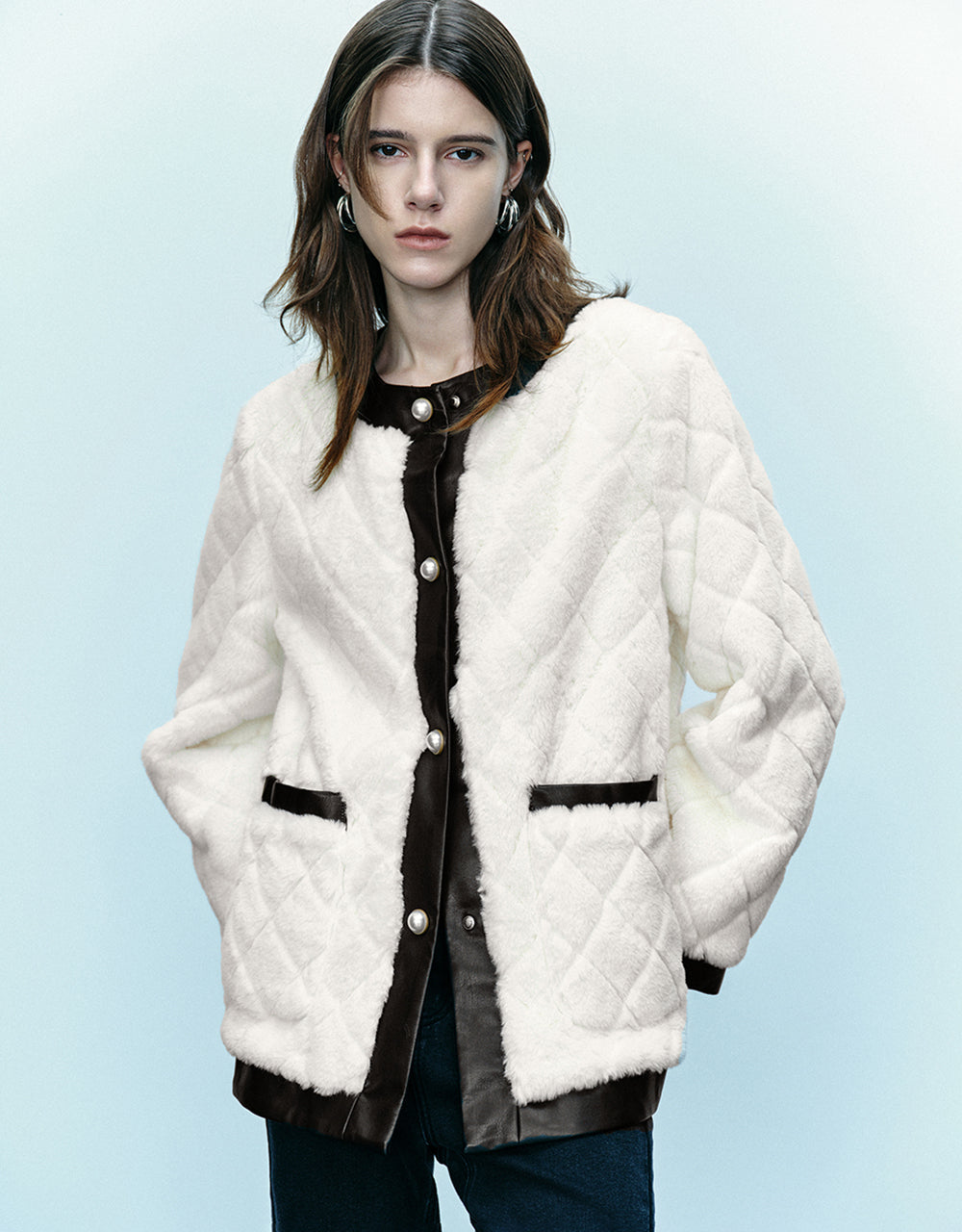 Crew Neck Straight Furry Coat - Image 9
