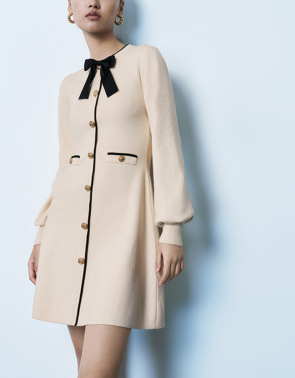 Bow Decor Crew Neck Knitted Dress - Image 3