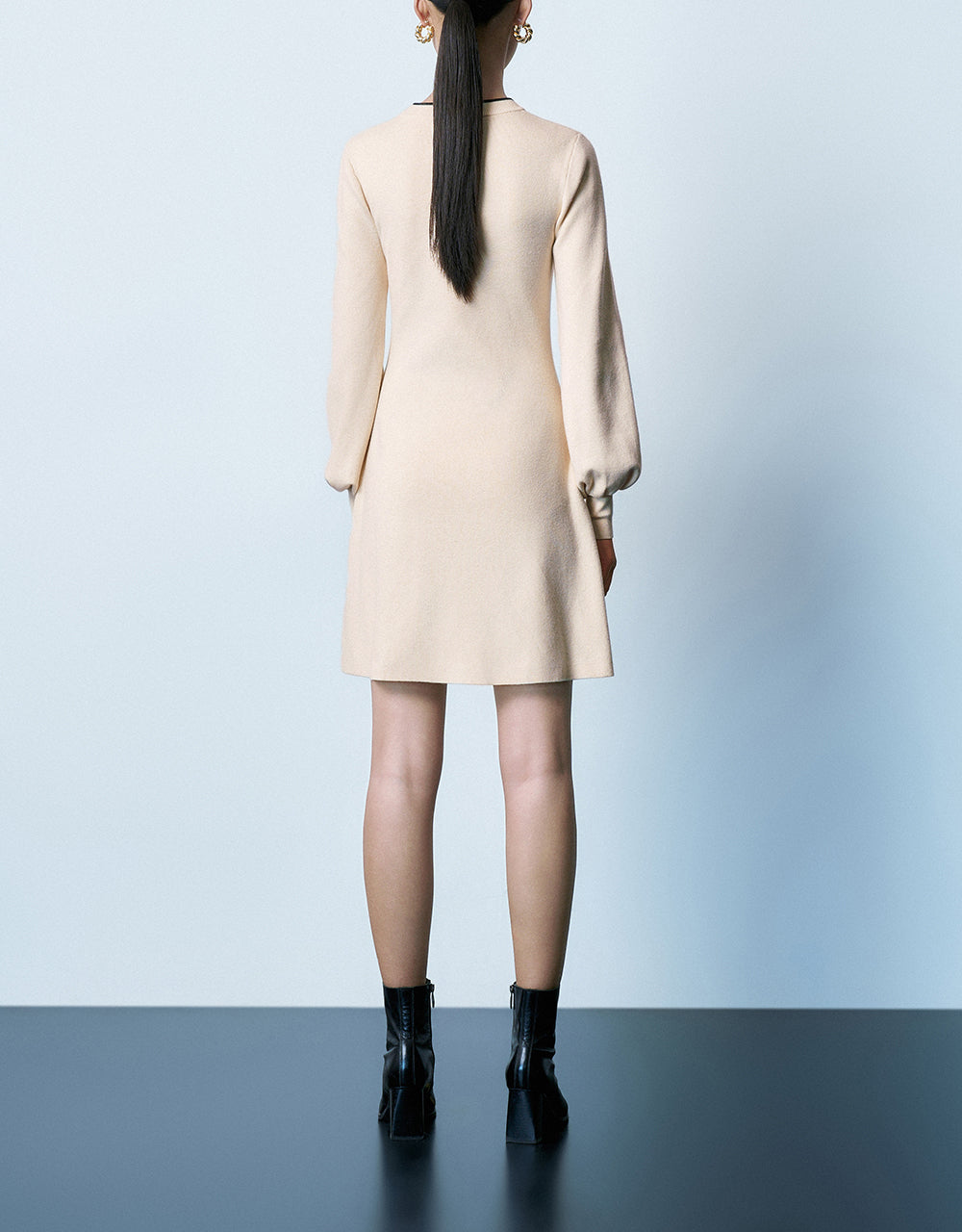 Bow Decor Crew Neck Knitted Dress - Image 4