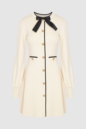 Bow Decor Crew Neck Knitted Dress