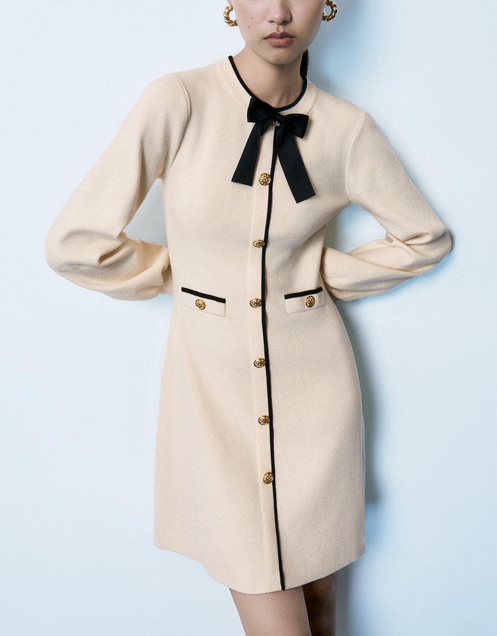 Bow Decor Crew Neck Knitted Dress - Image 9