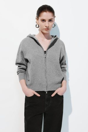 Hooded Zip Up Knitted Cardigans