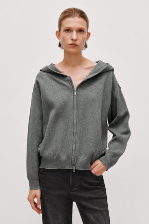Hooded Zip Up Knitted Cardigans