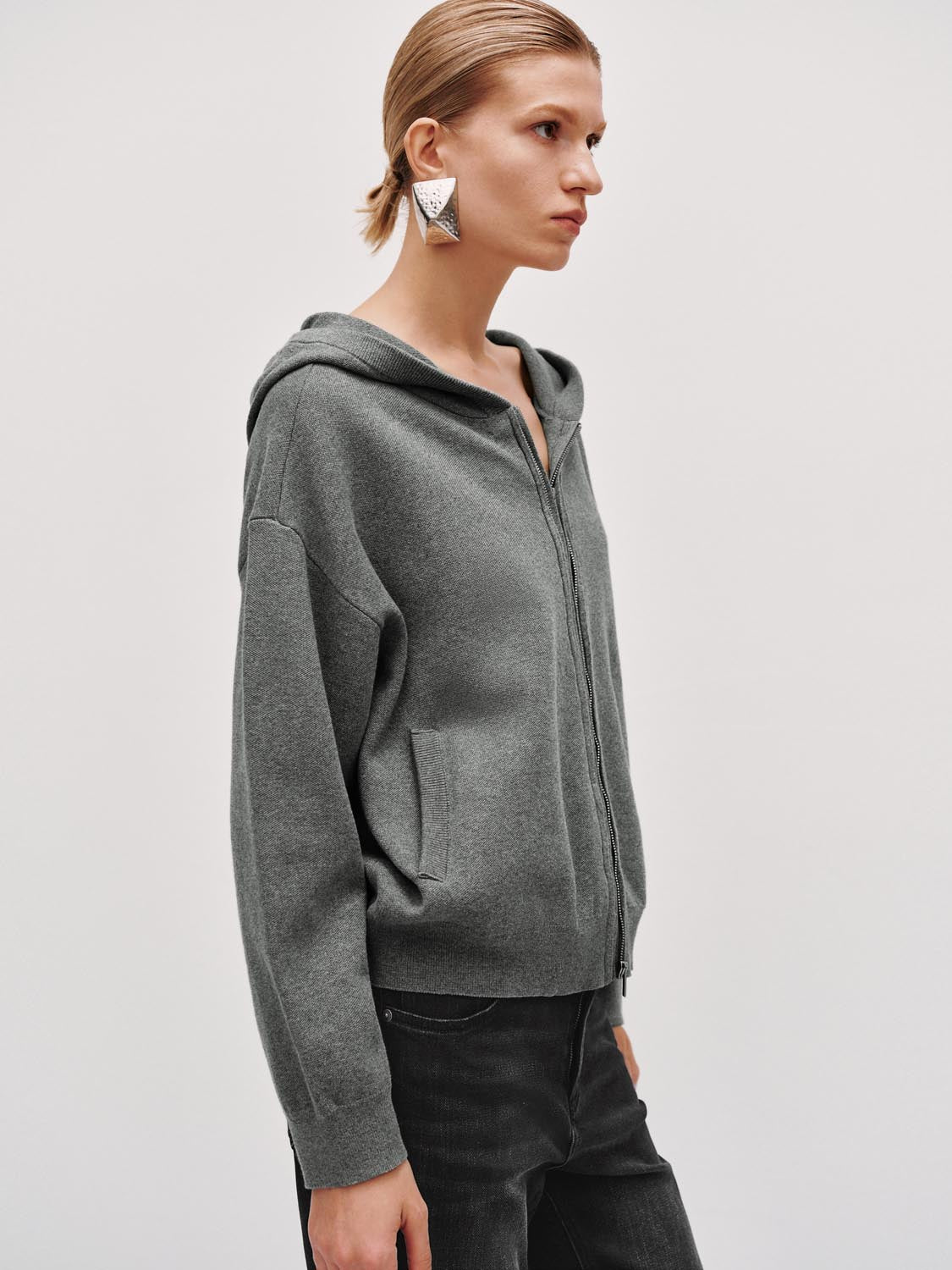 Hooded Zip Up Knitted Cardigans - Image 2