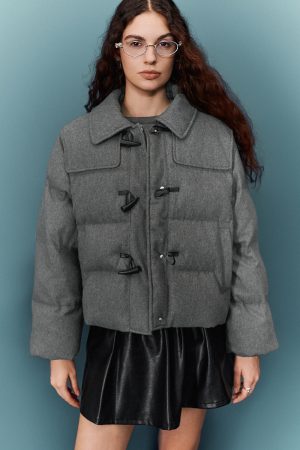 Cropped Loose Padded Wool Blend Coats