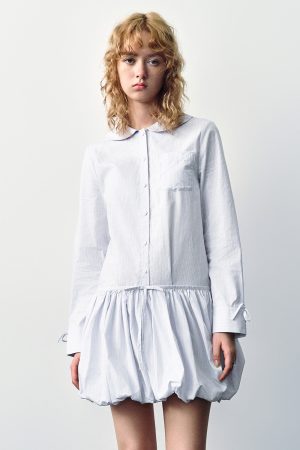 Bubble Hem A-Line Shirt Dress