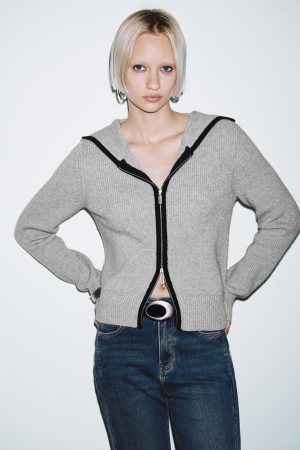 Hooded Zip Up Knitted Cardigans