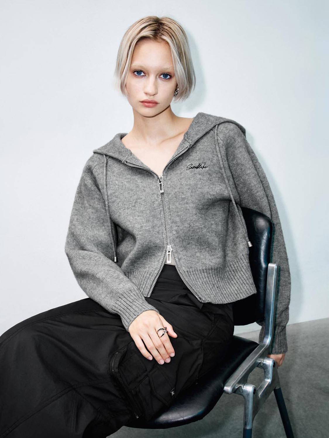 Hooded Zip Up Knitted Cardigans