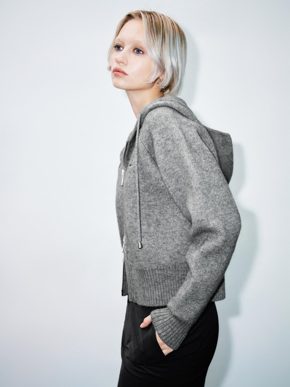 Hooded Zip Up Knitted Cardigans - Image 2