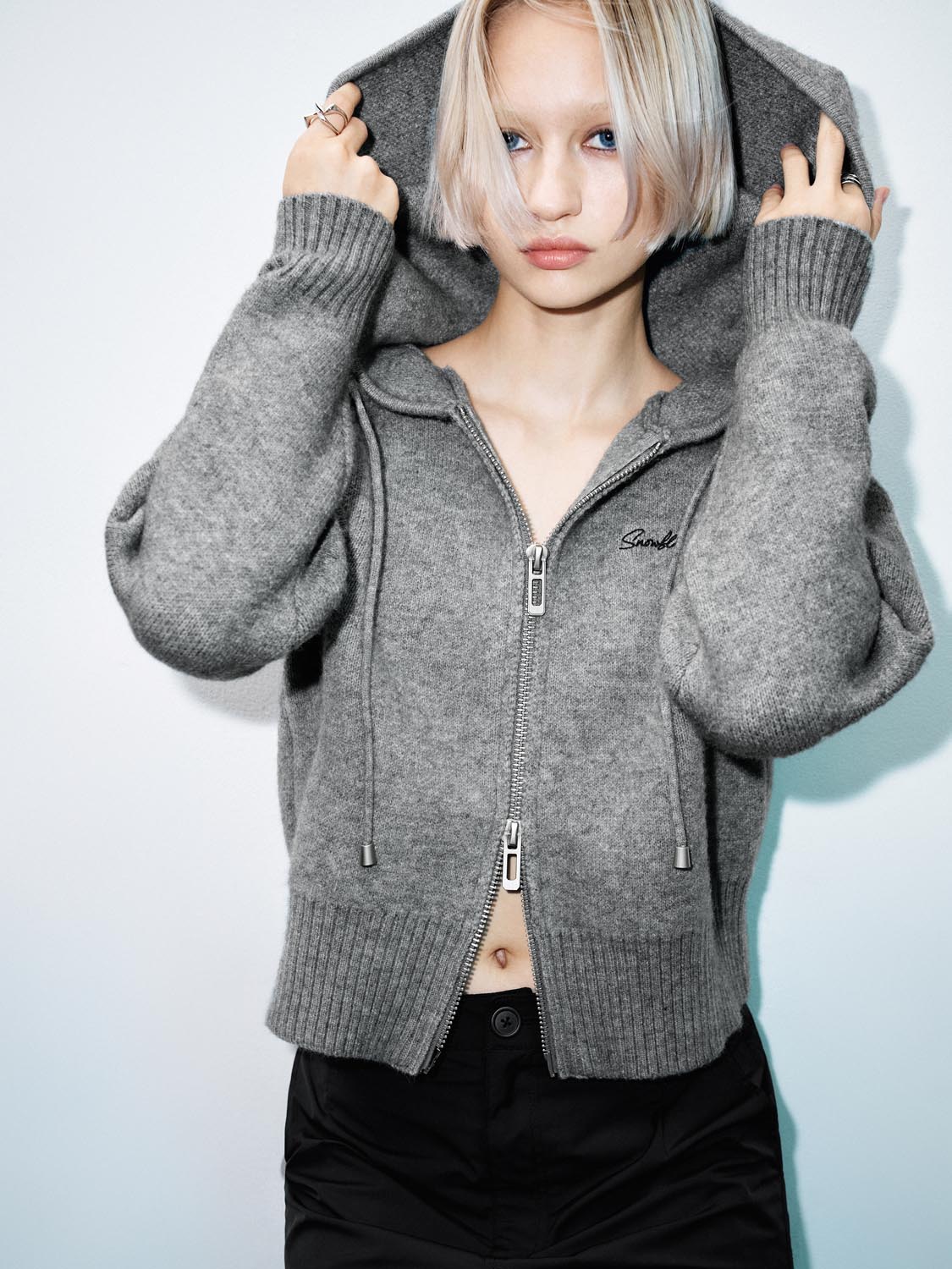 Hooded Zip Up Knitted Cardigans - Image 3