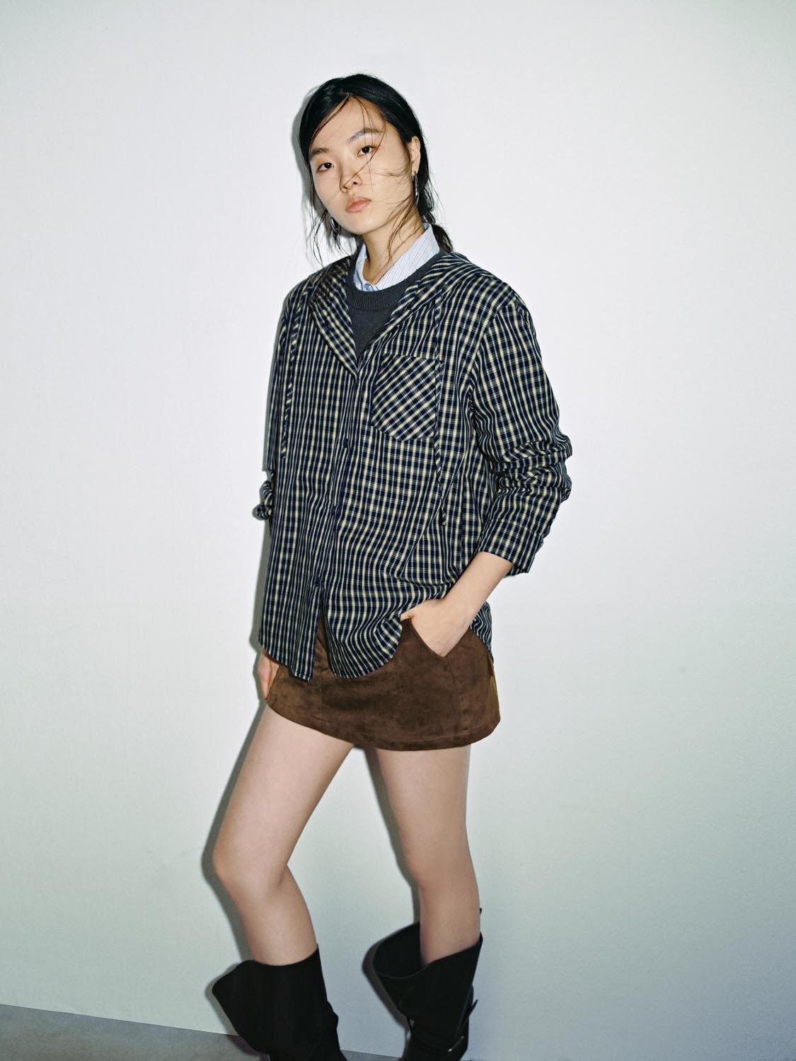 Drawstring Check Hooded Shirts - Image 2