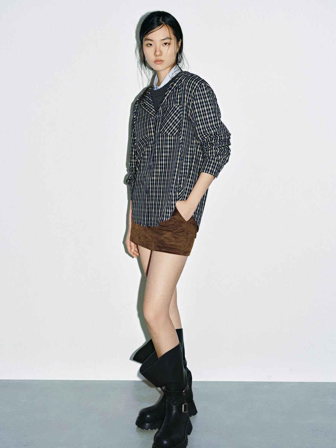 Drawstring Check Hooded Shirts - Image 4