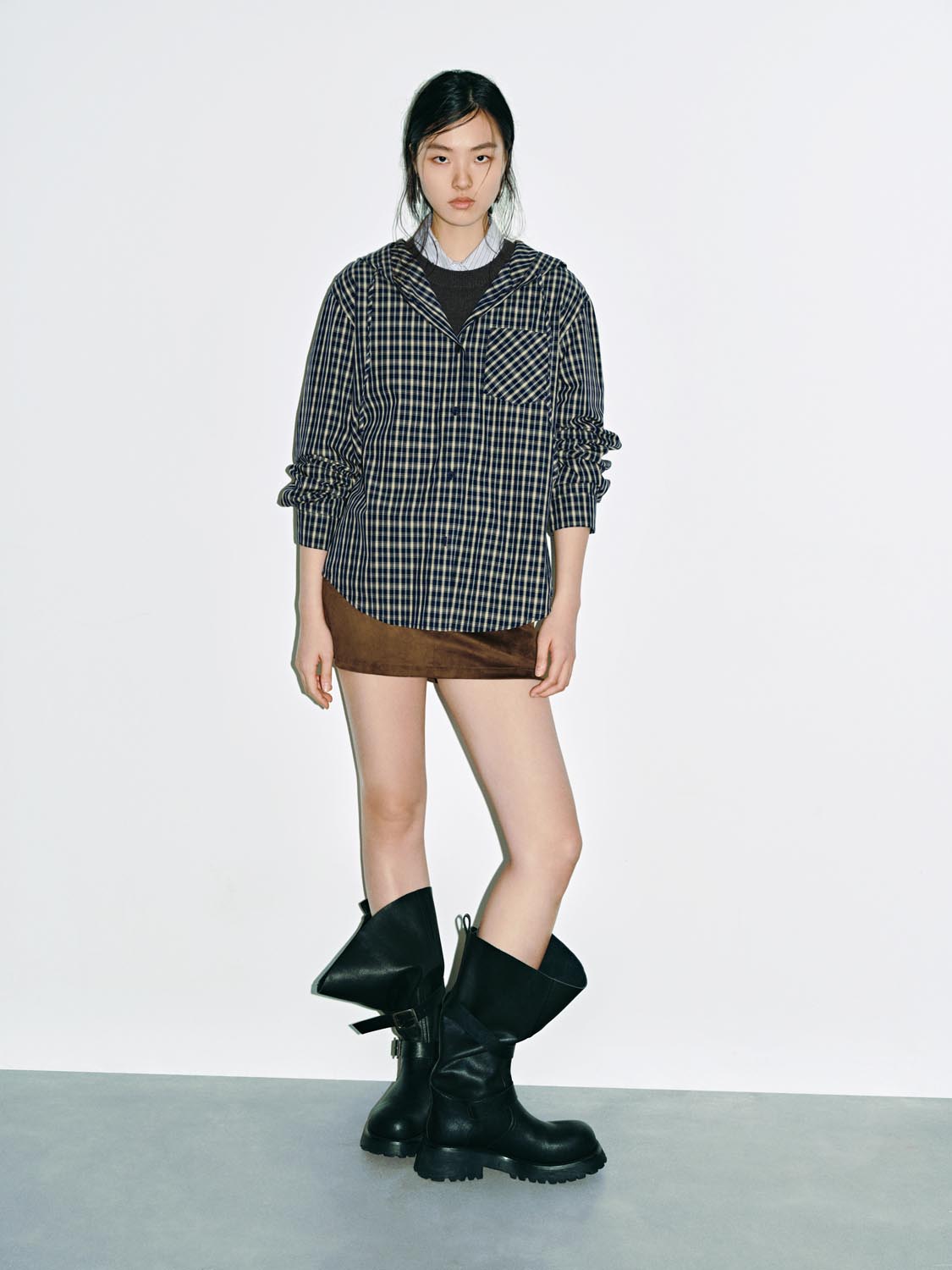 Drawstring Check Hooded Shirts - Image 5
