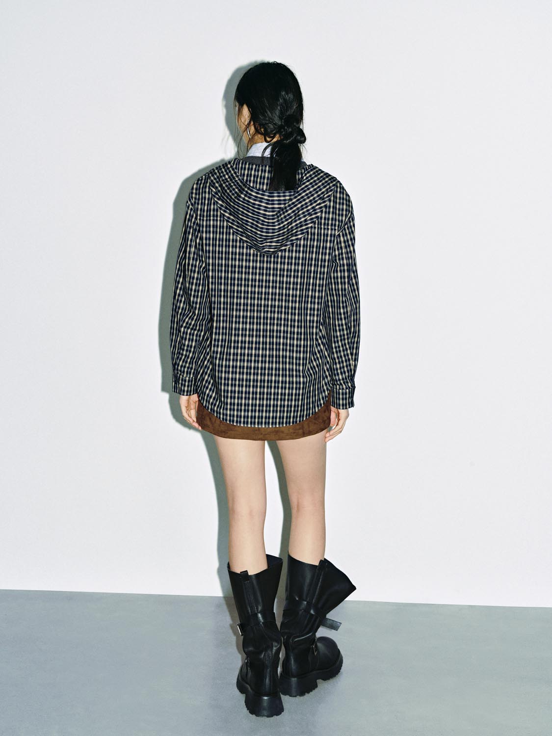 Drawstring Check Hooded Shirts - Image 6