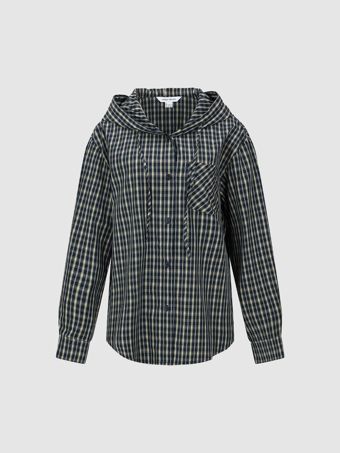 Drawstring Check Hooded Shirts - Image 7