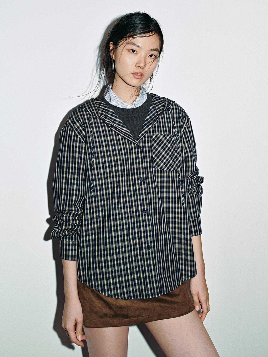 Drawstring Check Hooded Shirts - Image 9